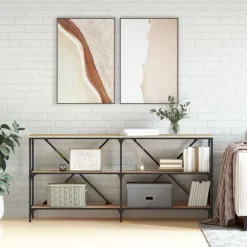 vidaXL Mesa consola hierro madera ingeniería 160x30x75 cm Roble Sonoma Online