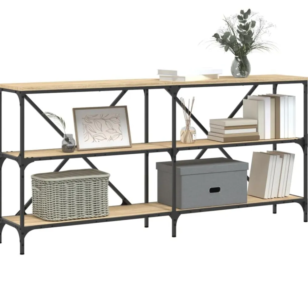 vidaXL Mesa consola hierro madera ingeniería 160x30x75 cm Roble Sonoma Online