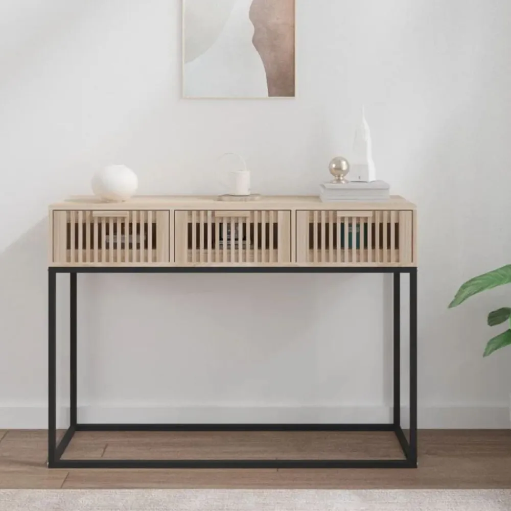 vidaXL Mesas-Mesa consola hierro y madera contrachapada 105x30x75 cm