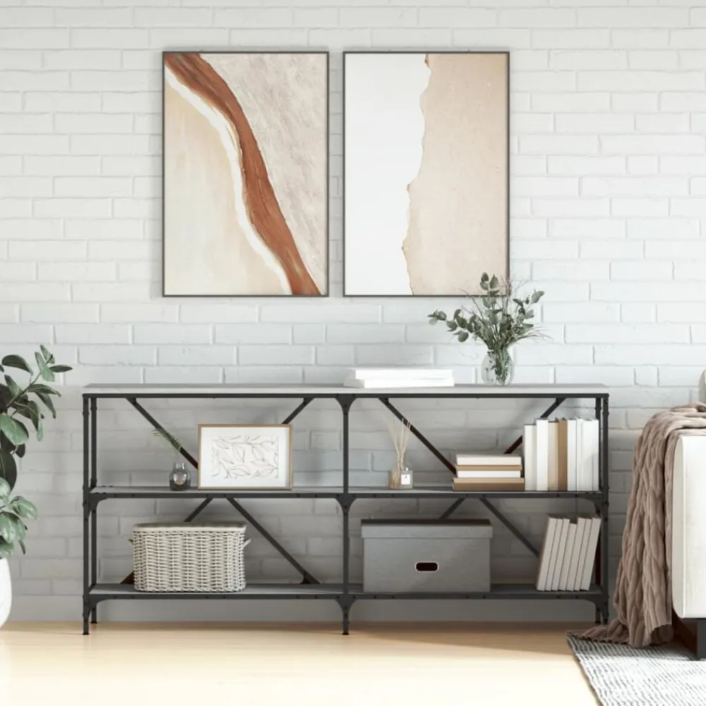 vidaXL Mesa consola hierro y madera ingeniería 160x30x75cm Gris sonoma Hot