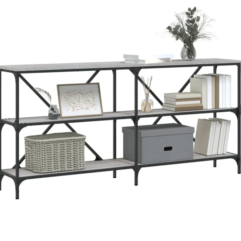 vidaXL Mesa consola hierro y madera ingeniería 160x30x75cm Gris sonoma Hot