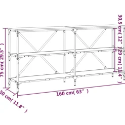vidaXL Mesa consola hierro y madera ingeniería 160x30x75cm Gris sonoma Hot