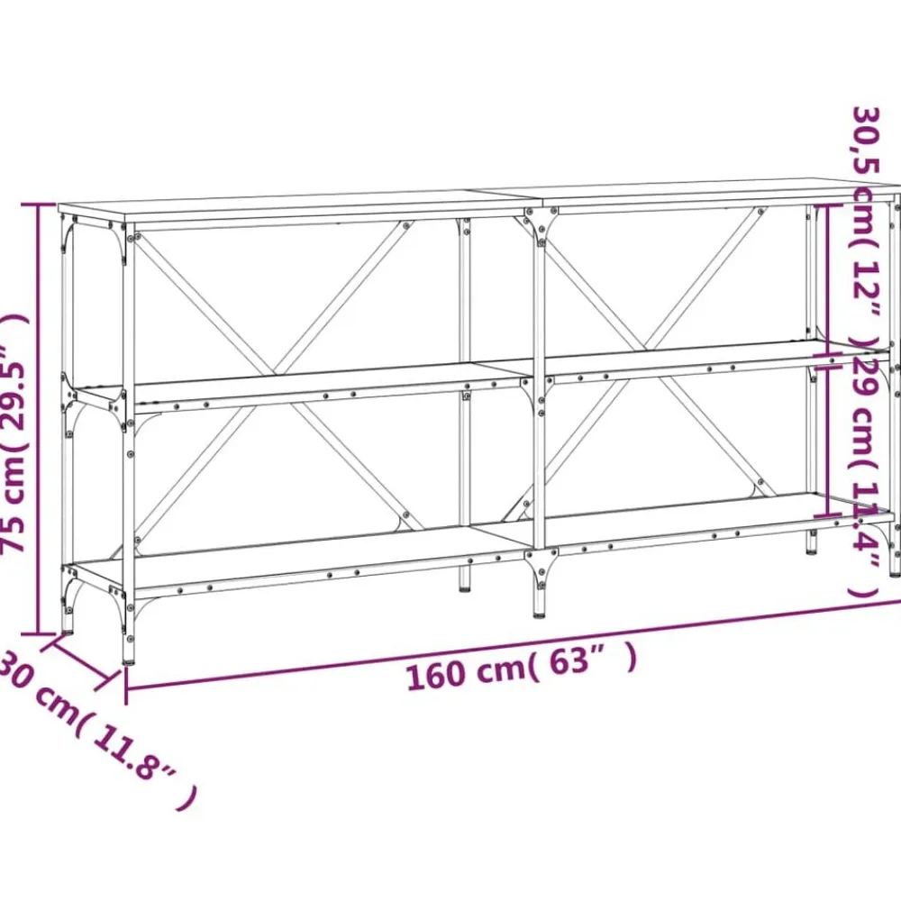vidaXL Mesa consola hierro y madera ingeniería 160x30x75cm Gris sonoma Hot