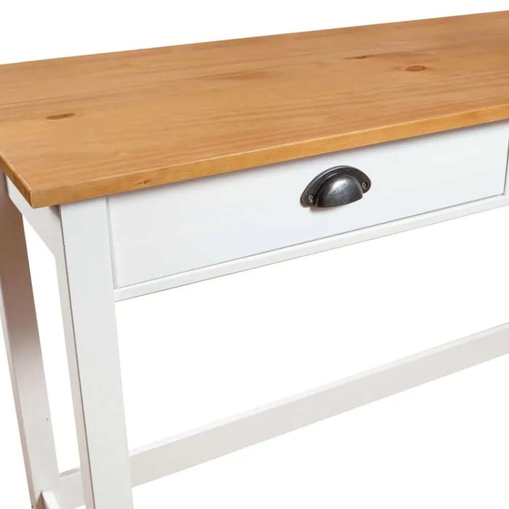 vidaXL Mesa consola Hill con 2 cajones madera pino 110x45x74 cm Blanco y marrón Hot