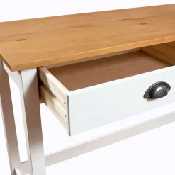 vidaXL Mesa consola Hill con 2 cajones madera pino 110x45x74 cm Blanco y marrón Hot
