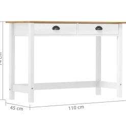 vidaXL Mesa consola Hill con 2 cajones madera pino 110x45x74 cm Blanco y marrón Hot