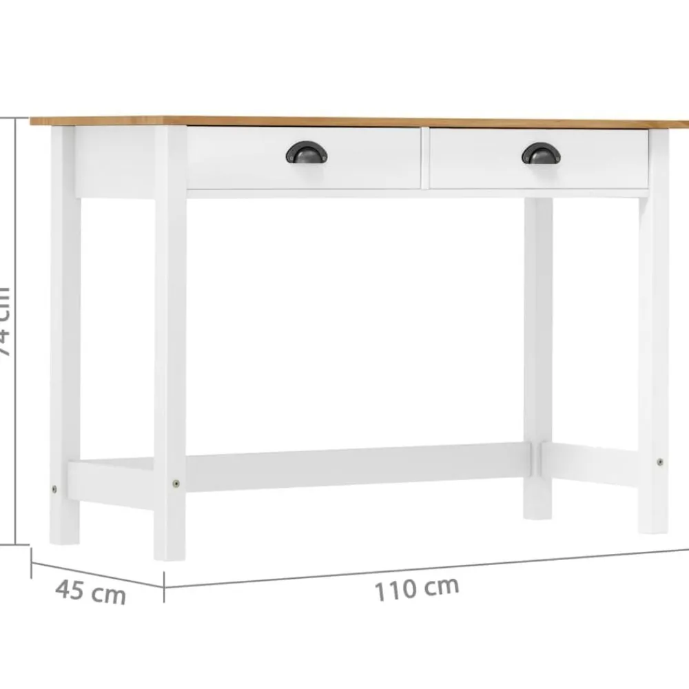 vidaXL Mesa consola Hill con 2 cajones madera pino 110x45x74 cm Blanco y marrón Hot