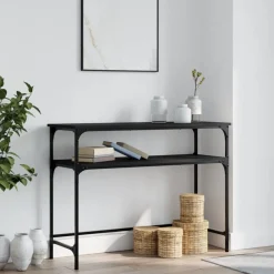 vidaXL Mesas-Mesa consola madera de ingeniería negra 100x35,5x75 cm