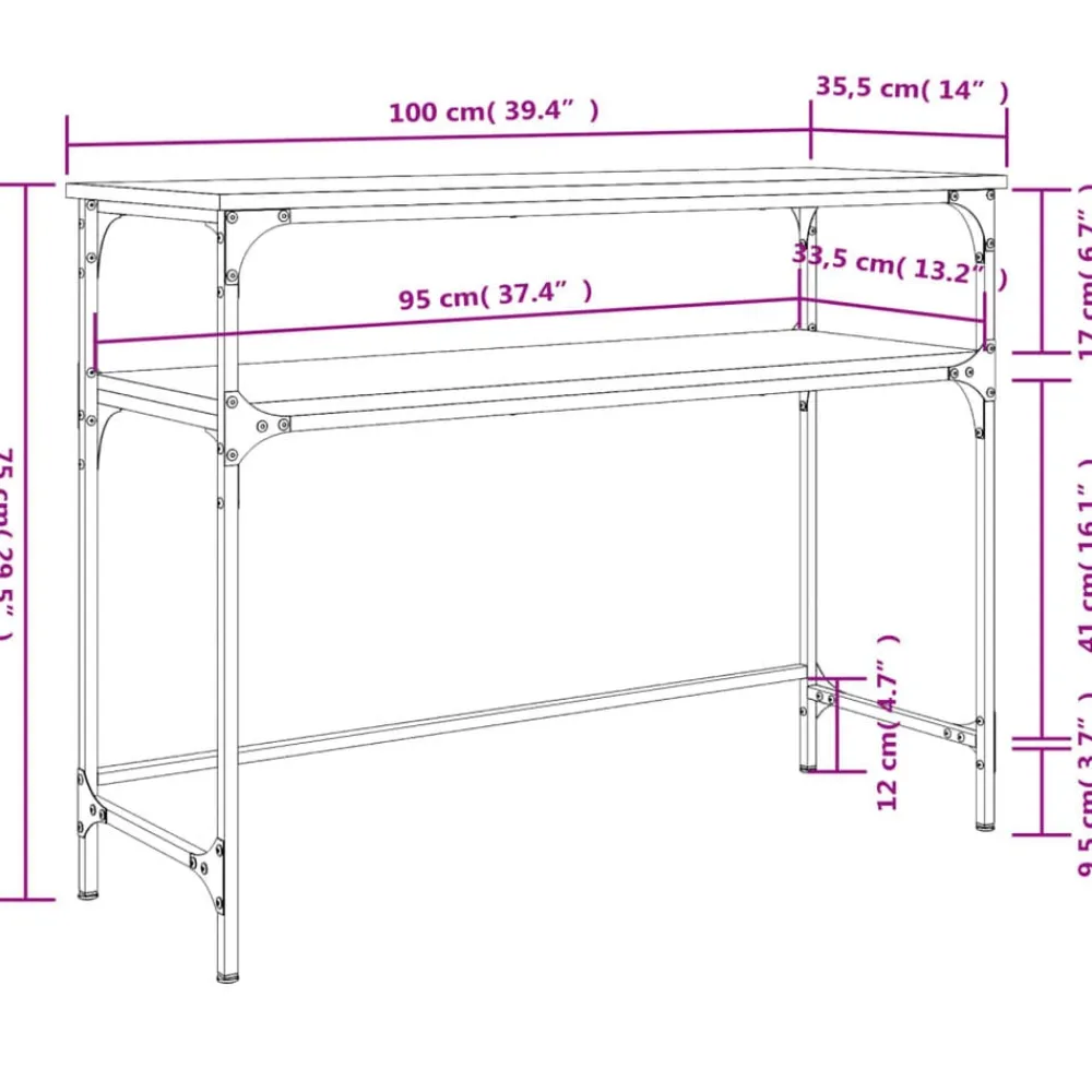 vidaXL Mesas-Mesa consola madera de ingeniería negra 100x35,5x75 cm