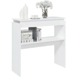 vidaXL Mesas-Mesa consola madera de ingeniería blanca 80x30x80 cm