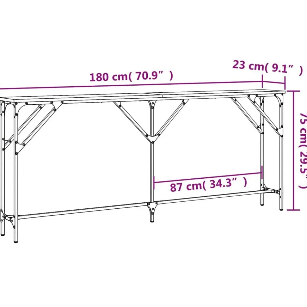 vidaXL Mesas-Mesa consola madera de ingeniería 180x23x75 cm