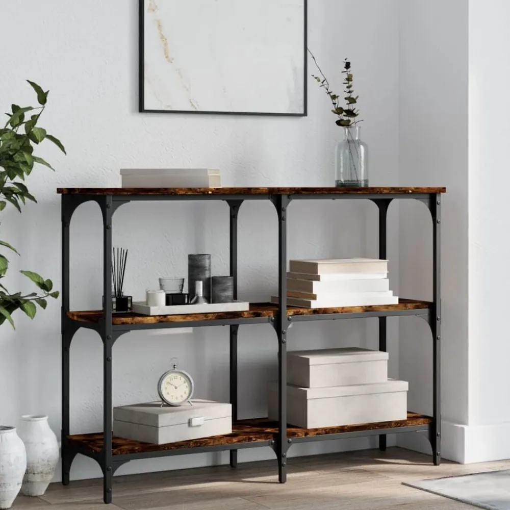 vidaXL Mesa consola madera de ingeniería 100x29x75 cm Roble ahumado Online