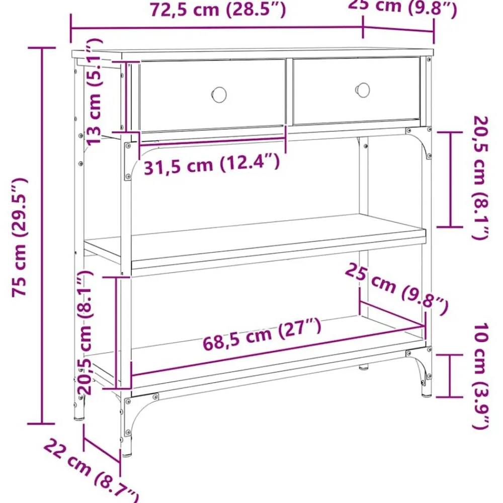 vidaXL Mesa consola madera de ingeniería 72,5x25x75 cm Roble Sonoma Discount