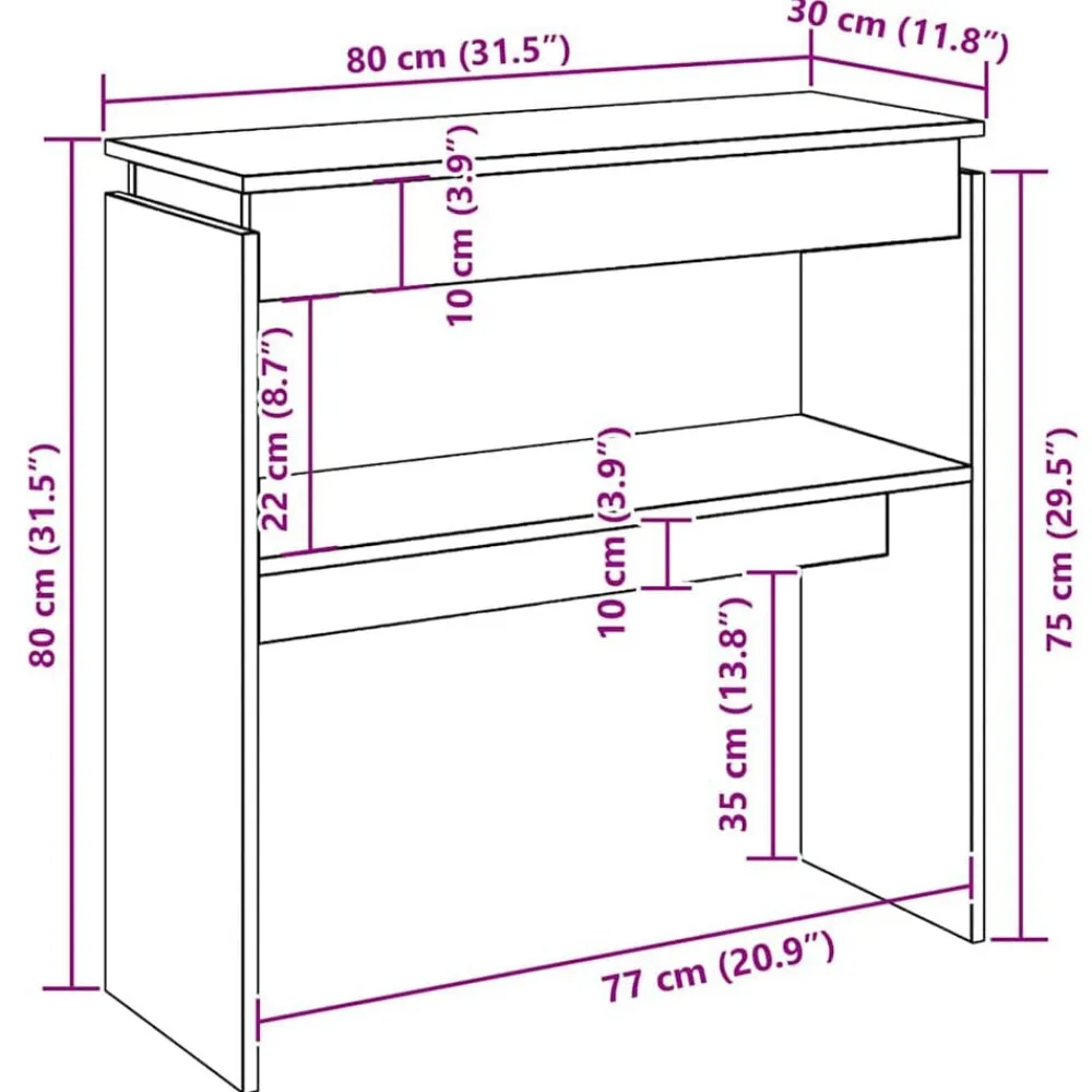 vidaXL Mesas-Mesa consola madera contrachapada 80x30x80 cm