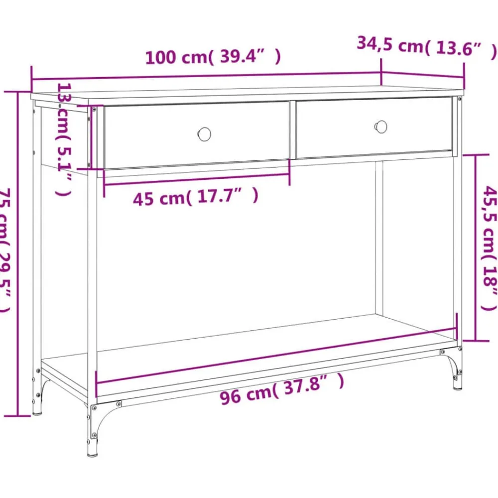 vidaXL Mesa consola madera de ingeniería 100x34,5x75 cm Roble Sonoma Sale