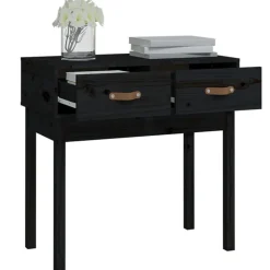 vidaXL Mesa consola madera maciza de pino 76,5x40x75 cm Negro Discount