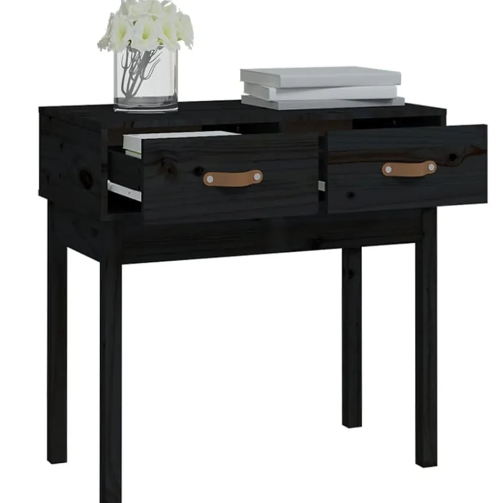 vidaXL Mesa consola madera maciza de pino 76,5x40x75 cm Negro Discount