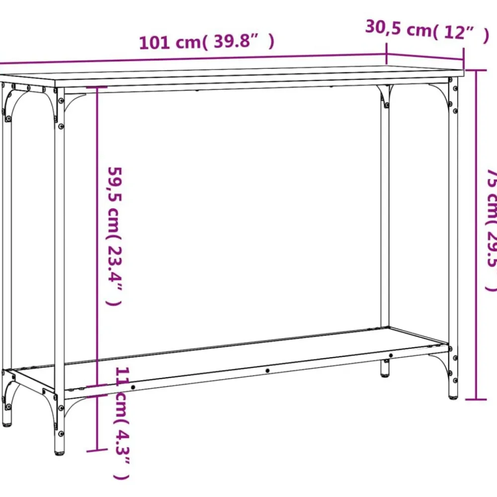 vidaXL Mesas-Mesa consola madera de ingeniería 101x30,5x75 cm