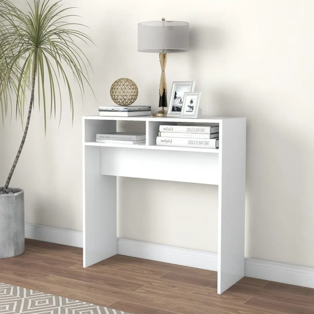 vidaXL Mesa consola madera de ingeniería 78x30x80 cm Blanco Outlet