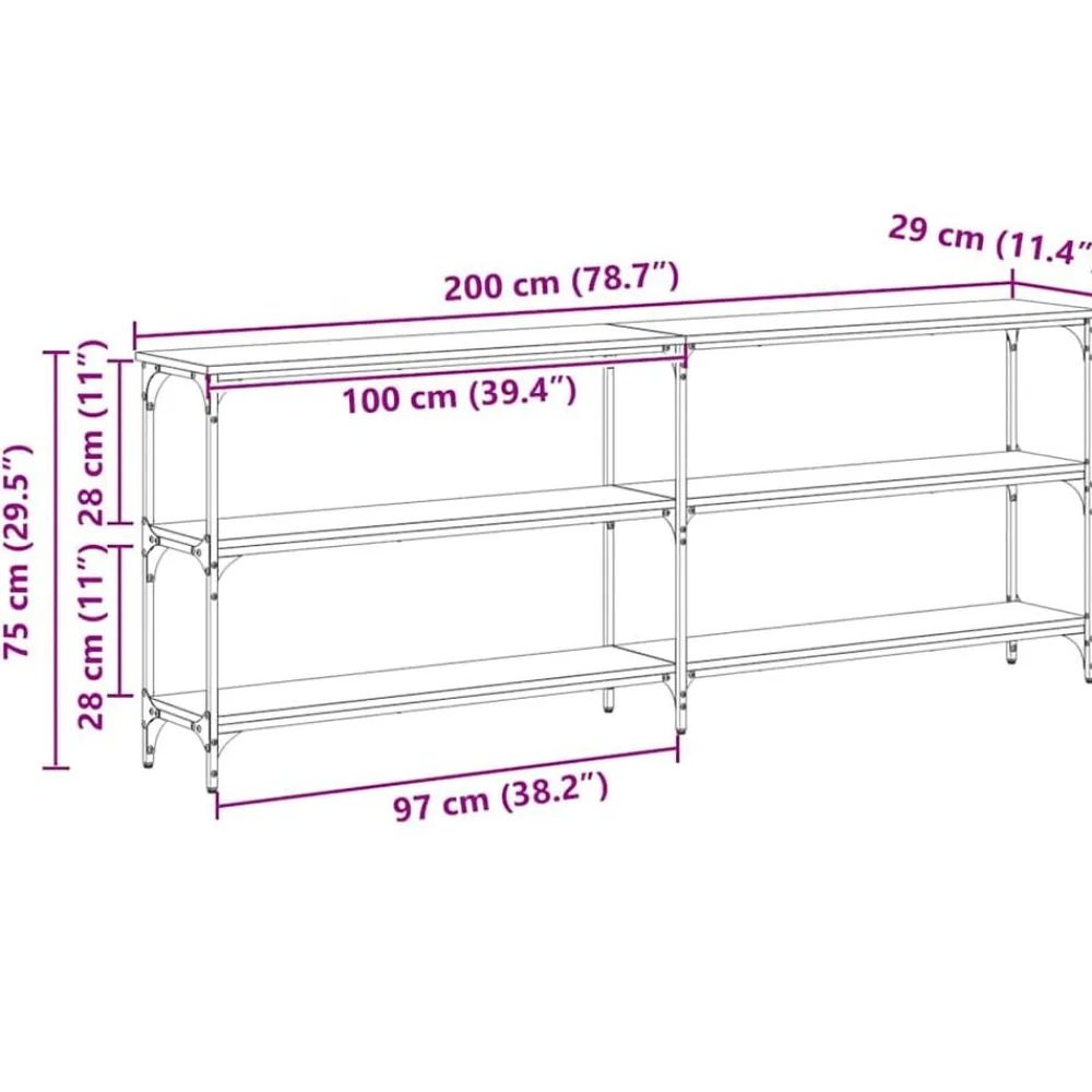 vidaXL Mesas-Mesa Consola 200 x 29 x 75 cm