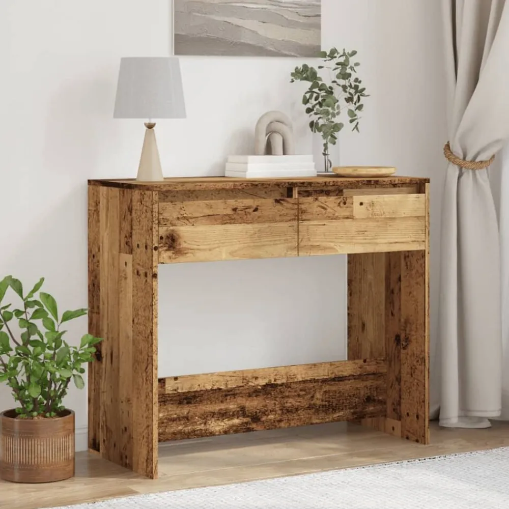 vidaXL Mesa consola madera ingeniería madera envejecida 89x41x76,5 cm Madera antigua Sale