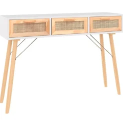 vidaXL Mesas-Mesa consola madera pino maciza ratán natural 105x30x75 cm
