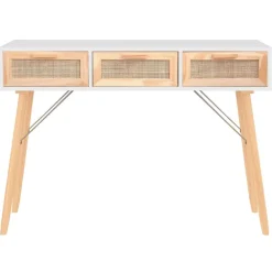 vidaXL Mesas-Mesa consola madera pino maciza ratán natural 105x30x75 cm