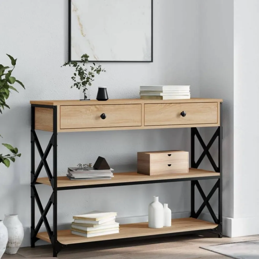 vidaXL Mesa consola madera de ingeniería 100x28x75 cmm Roble Sonoma Sale