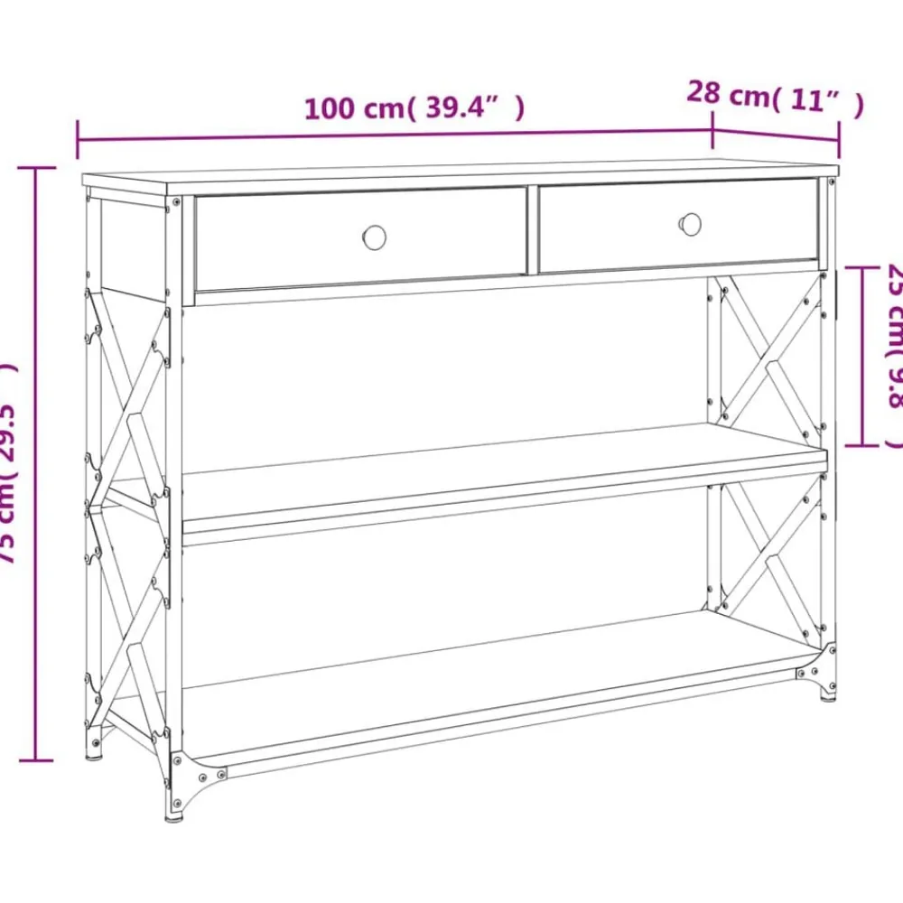 vidaXL Mesa consola madera de ingeniería 100x28x75 cmm Roble Sonoma Sale