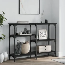 vidaXL Mesa consola madera de ingeniería negra 102x29x75 cm Negro Sale
