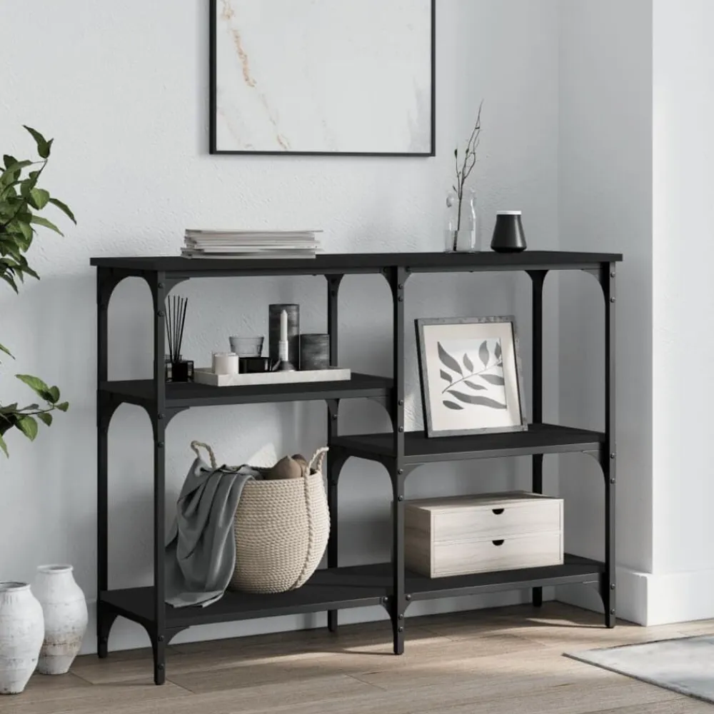 vidaXL Mesa consola madera de ingeniería negra 102x29x75 cm Negro Sale