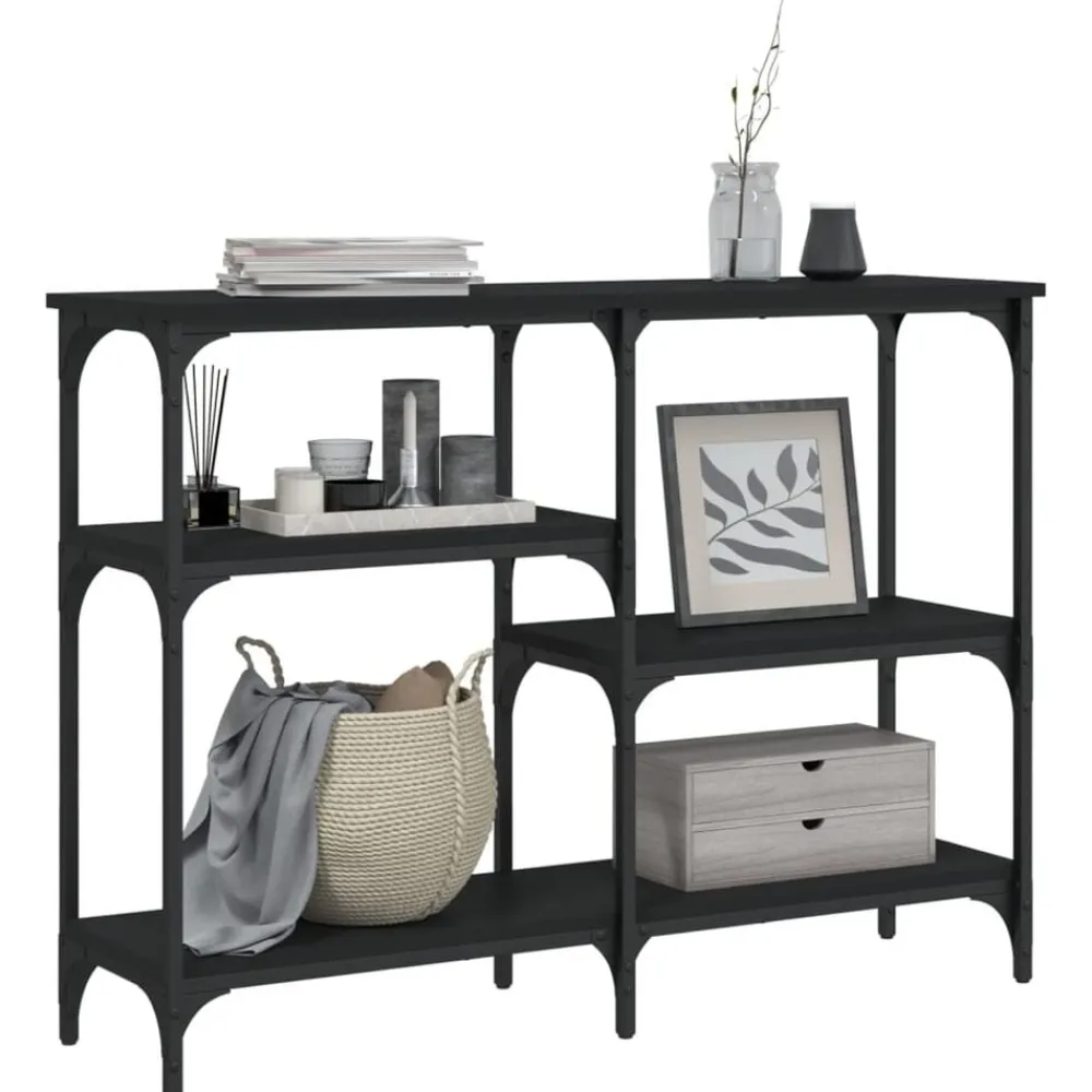 vidaXL Mesa consola madera de ingeniería negra 102x29x75 cm Negro Sale
