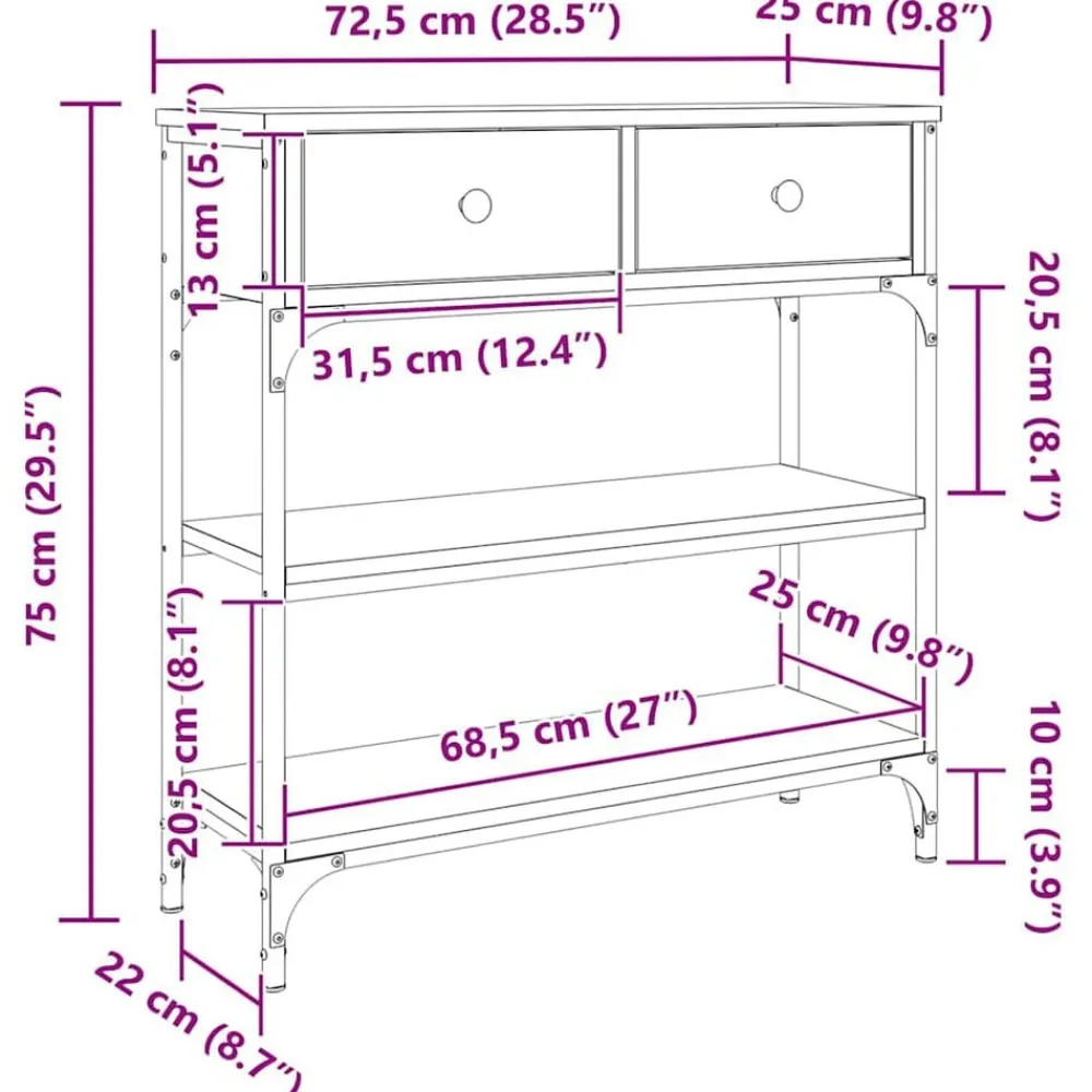 vidaXL Mesas-Mesa consola madera de ingeniería 72,5x25x75 cm