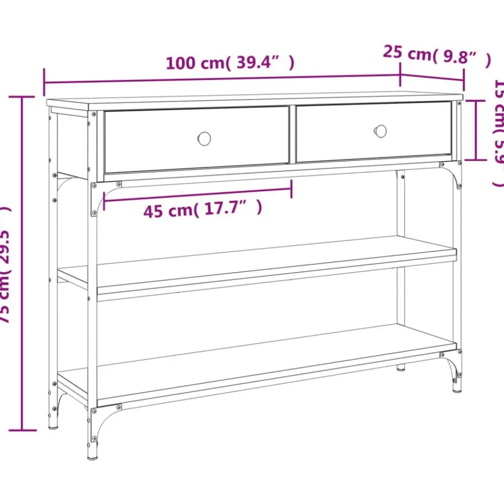 vidaXL Mesa consola madera de ingeniería 100x25x75 cm Gris sonoma Hot