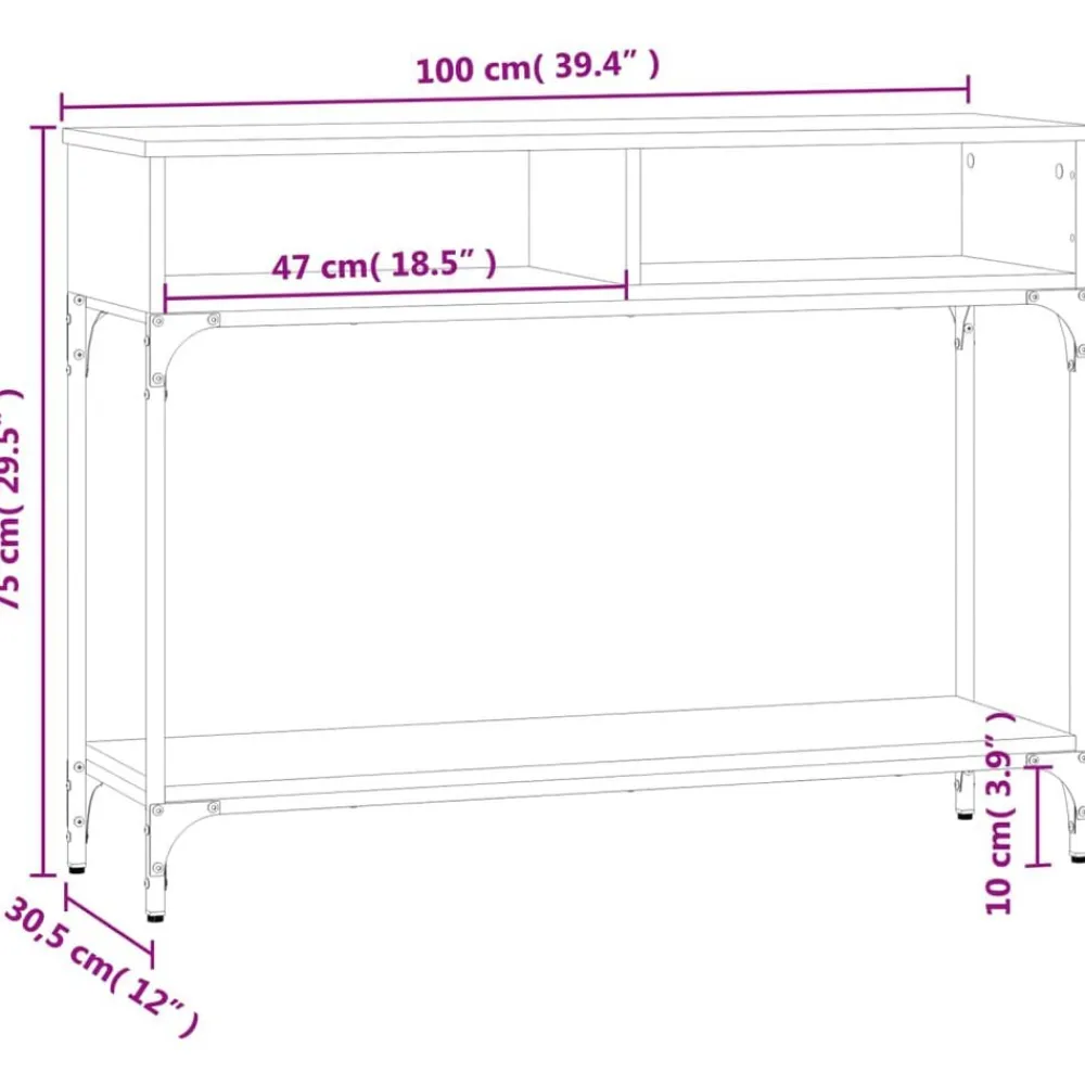 vidaXL Mesa consola madera de ingeniería negra 100x30,5x75 cm Negro
