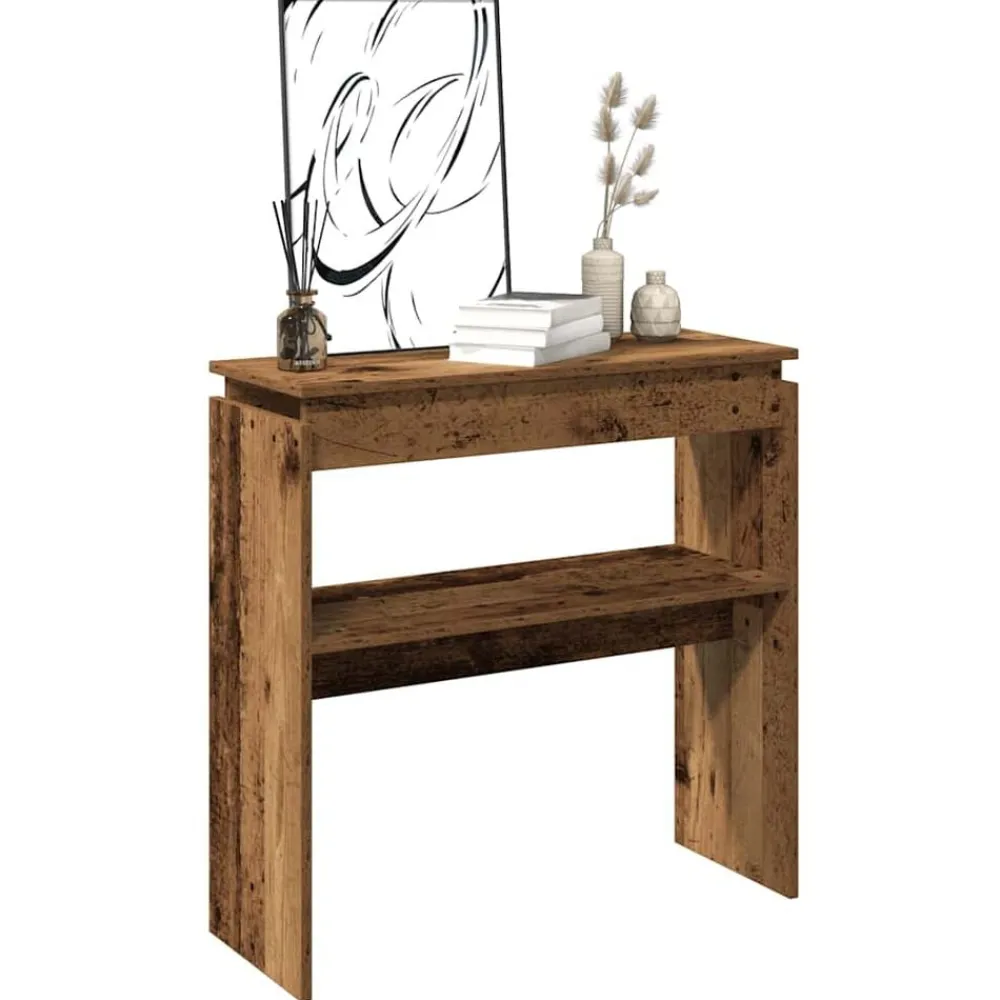 vidaXL Mesas-Mesa consola madera de ingeniería envejecida 80x30x80 cm