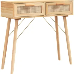 vidaXL Mesa consola madera pino maciza ratán natural marrón 80x30x75cm Marrón Outlet