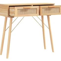 vidaXL Mesa consola madera pino maciza ratán natural marrón 80x30x75cm Marr&oacute;n Outlet