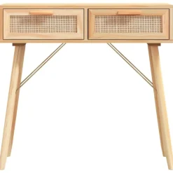 vidaXL Mesa consola madera pino maciza ratán natural marrón 80x30x75cm Marr&oacute;n Outlet