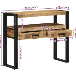 vidaXL Mesas-Mesa Consola Marrón 90 x 33 x 75 cm Madera de mango maciza