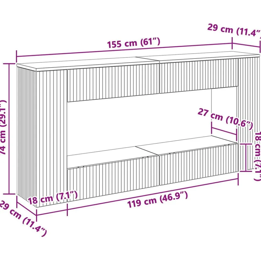 vidaXL Mesas-Mesa Consola 155 x 29 x 74 cm Madera de ingeniería