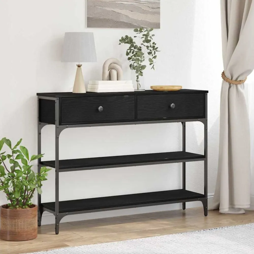 vidaXL Mesa Consola 100 x 25 x 75 cm Madera de ingeniería Roble negro