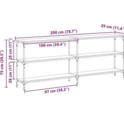 vidaXL Mesas-Mesa Consola 200 x 29 x 75 cm
