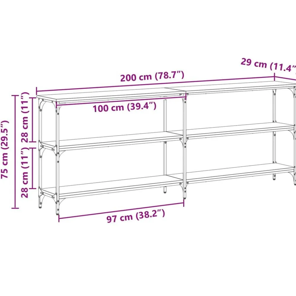 vidaXL Mesas-Mesa Consola 200 x 29 x 75 cm