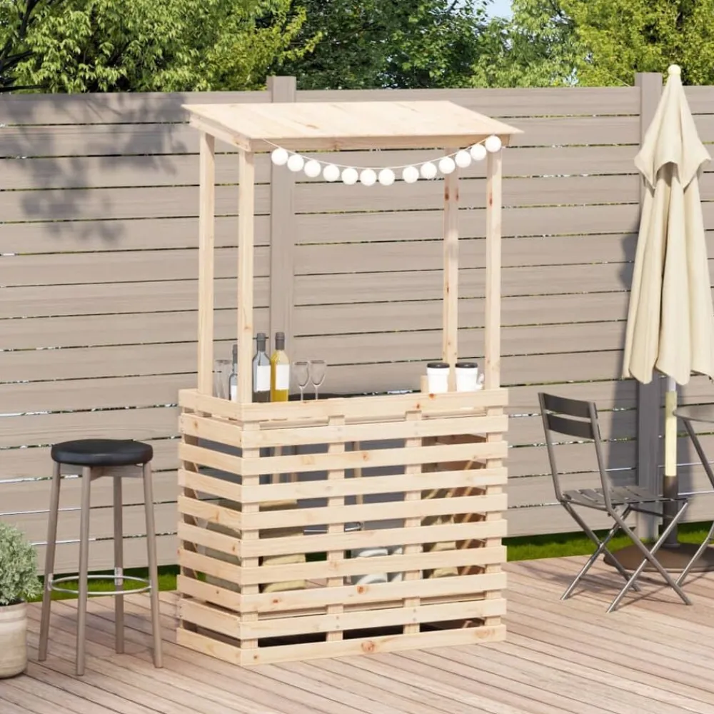 vidaXL Muebles De Jardín-Mesa de bar de jardín con techo madera maciza 112,5x57x195,5 cm