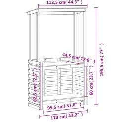 vidaXL Muebles De Jardín-Mesa de bar de jardín con techo madera maciza 112,5x57x195,5 cm
