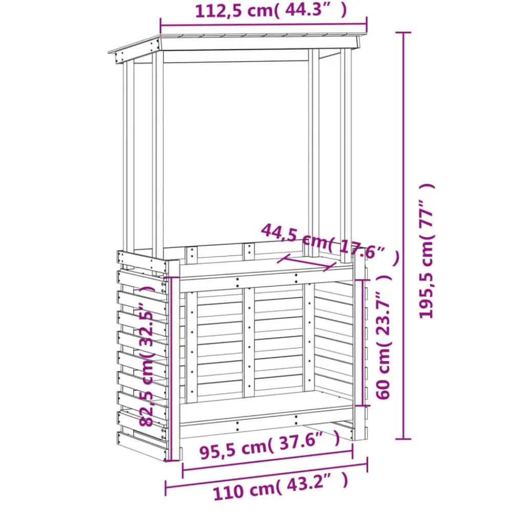 vidaXL Muebles De Jardín-Mesa de bar de jardín con techo madera maciza 112,5x57x195,5 cm