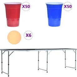 vidaXL Mesa de beer pong plegable con tazas y bolas de 240 cm