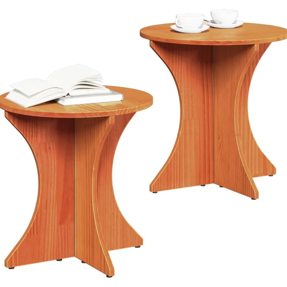 vidaXL Mesas-Mesa de Café 2 pcs Marrón cera Madera maciza de pino