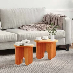 vidaXL Mesas-Mesa de Café 2 pcs Marrón cera Madera maciza de Pino